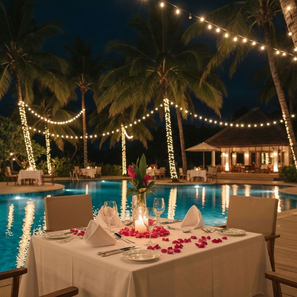 Romantic poolside dining at Havelock resort