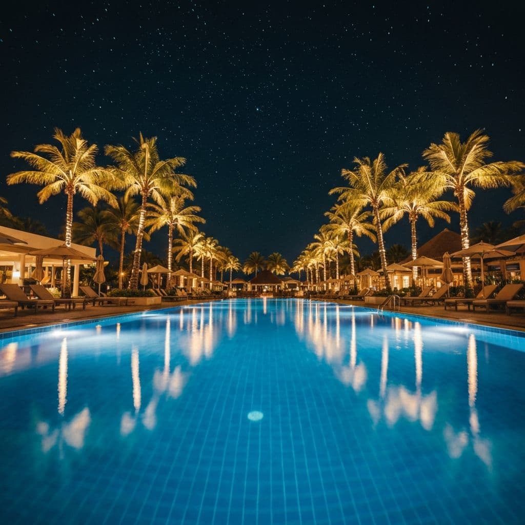 Pool lit up at night