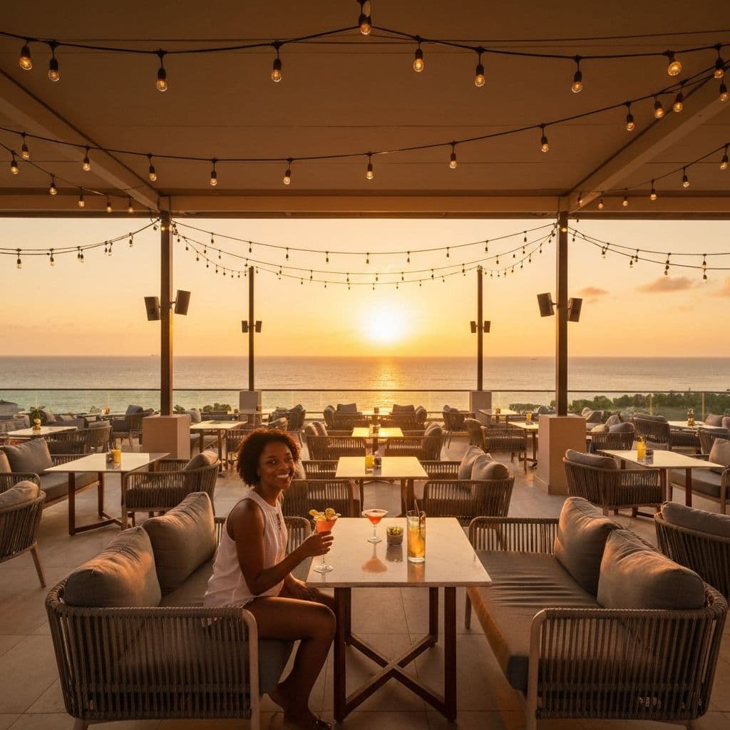 Rooftop bar with sea view